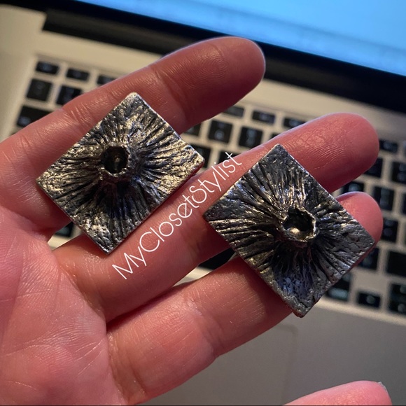 Midcentury Modern Brutalist Vintage Cast Pewter Cufflinks! Modernist OOAK - Picture 4 of 4